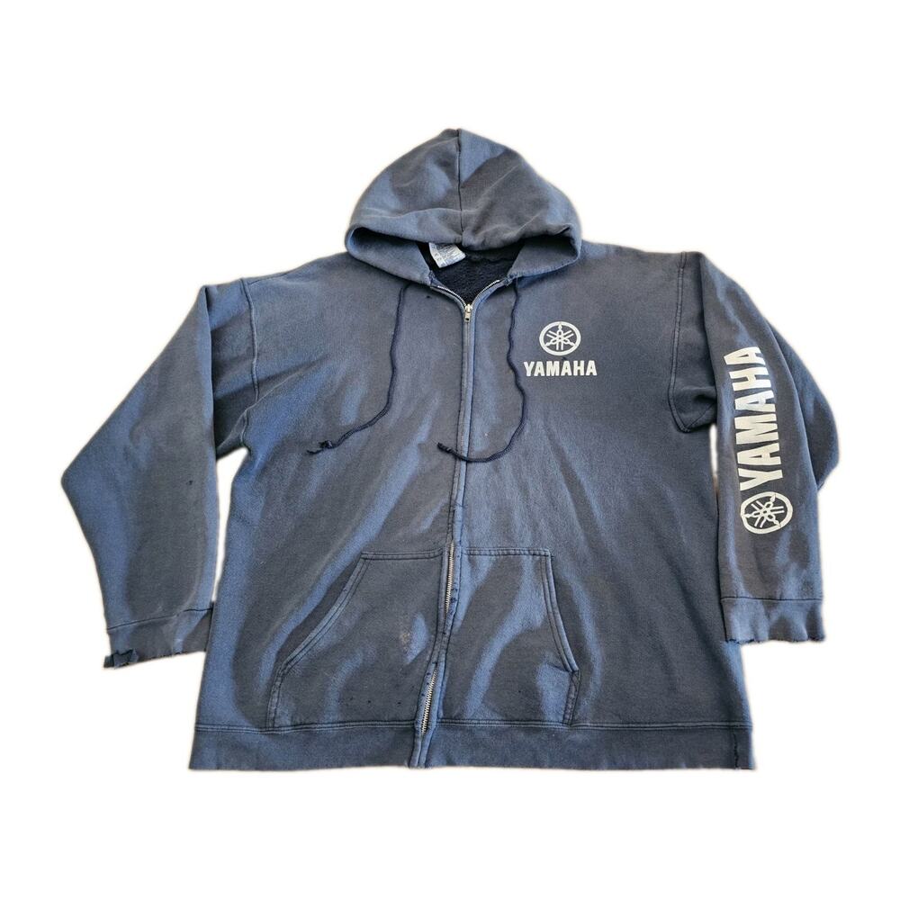 Vintage Y2K Yamaha Factory Racing Blue Hoodie Full Zip XL Spell Out